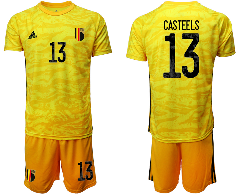 Men 2021 European Cup Belgium yellow goalkeeper #13 Soccer Jersey
